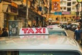 Row of Taxi cab cars waiting in Hong Kong Royalty Free Stock Photo