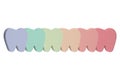 A row of teeth of multi colors or rainbow