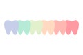 A row of teeth of multi colors or rainbow - dental cartoon vector flat style