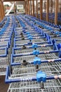 Row of tesco shopping trolleys