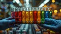 Row Of Test Tubes Filled With Colored Liquids