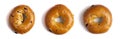 A Row of Three Blueberry Bagels Isolated on a White Background Royalty Free Stock Photo