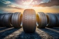 Row of tires with largest in front, automotive industry photo Royalty Free Stock Photo