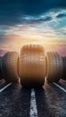 Row of tires with largest in front, automotive industry photo