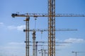 Row of tower crains at construction site Royalty Free Stock Photo