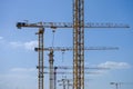 Row of tower crains at construction site Royalty Free Stock Photo