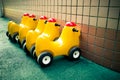 Row of toy trojans in kindergarten