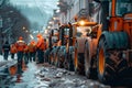 A row of tractors blocking the road due to protests Royalty Free Stock Photo