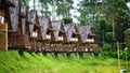 A row of traditional buildings at one of the resorts in Bandung, West Java, Indonesia called Saung