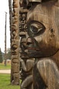 Row of traditional Gitxsan totem poles, village of Gitanyow