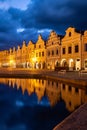 Row of traditional houses in the town of TelÃÂ, Czech Republic, at night. Royalty Free Stock Photo