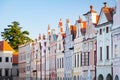 Row of traditional houses in the town of TelÃÂ, Czech Republic, after the sunrise. Royalty Free Stock Photo