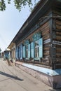 Traditional Siberian wooden houses in Ulan-Ude Royalty Free Stock Photo