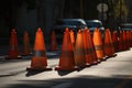 a row of traffic cones guiding drivers to a detour during roadwork