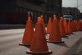 a row of traffic cones guiding drivers to a detour during roadwork