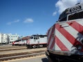 Row of Trains parked at San Francisco Station Caltrain station Royalty Free Stock Photo