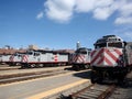 Row of Trains parked at San Francisco Station Caltrain station Royalty Free Stock Photo