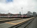 Row of Trains parked at San Francisco Station Caltrain station Royalty Free Stock Photo