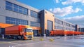 Row of Trucks Parked in Front of Warehouse Royalty Free Stock Photo