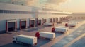 Row of Trucks Parked Outside Big Warehouse Royalty Free Stock Photo