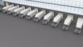 Row of trucks at the warehouse unloading wall Royalty Free Stock Photo