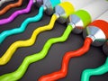 Row of tubes with multicolored paint 3D rendering