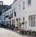 Row of typical mews houses with Juliet balconies in London, UK
