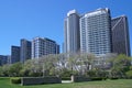 Apartment buildings beside a public park Royalty Free Stock Photo