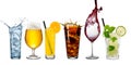 Row of various beverages Royalty Free Stock Photo