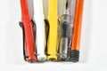 Row of various multicolored pens Royalty Free Stock Photo