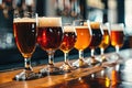 Assorted Beer Glasses on Bar Royalty Free Stock Photo