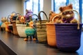 a row of various woven baskets showcasing diversity