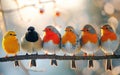 Colorful Birds Perched on a Branch
