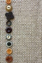 Row of Vintage Buttons Lined up on Soft Fabric Background Royalty Free Stock Photo