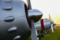 Row of vintage propeller airplanes Royalty Free Stock Photo