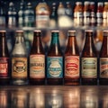 A row of vintage soda bottles with retro labels in an old-fashioned diner4