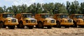 A Row of Volvo Dump Trucks