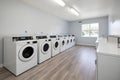 Row of washing machine of laundry business in the public store. Generative AI Royalty Free Stock Photo