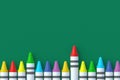 Row of wax crayons. Colorful pencils. Back to school concept. Preschool education