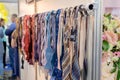 Row of wedding Neckties on hanger Royalty Free Stock Photo