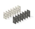 Row of white and black dominoes on white background. Concept of Domino effect. Illustration in flat isometric stile