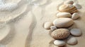 A row of white and brown rocks on a sandy beach Royalty Free Stock Photo