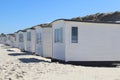 Row of white cabins on the Lokken beach, Denmark