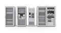 Data Center Servers in White Racks Standing Neatly Against a Clean White Background Showcasing Structured Network Royalty Free Stock Photo