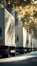 Row of White Delivery Trucks Parked in Daylight Close-Up View Royalty Free Stock Photo