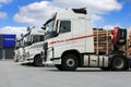 Row of White Volvo FH Heavy Trucks