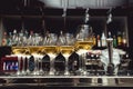 Row of white wine glasses. bar in the expensive restaurant Royalty Free Stock Photo