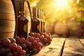 A Row of Wine Bottles on Wooden Table