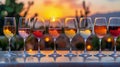 Row of Wine Glasses on Wooden Table Royalty Free Stock Photo