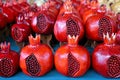 Row of Wooden Pomegranates, Souvenir for Sell at the Vernissage Market in Yerevan, Armenia Royalty Free Stock Photo
